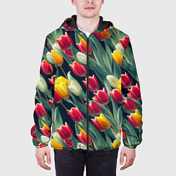 Куртка с капюшоном мужская Много тюльпанов, цвет: 3D-черный — фото 2
