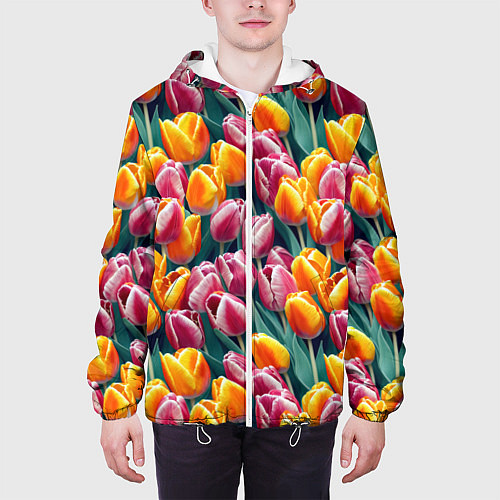 Мужская куртка Роскошные тюльпаны / 3D-Белый – фото 3