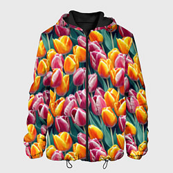 Куртка с капюшоном мужская Роскошные тюльпаны, цвет: 3D-черный