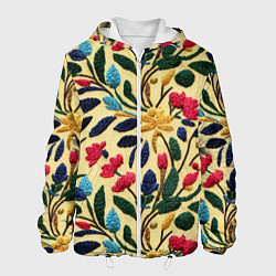Куртка с капюшоном мужская Эффект вышивки цветочная поляна, цвет: 3D-белый