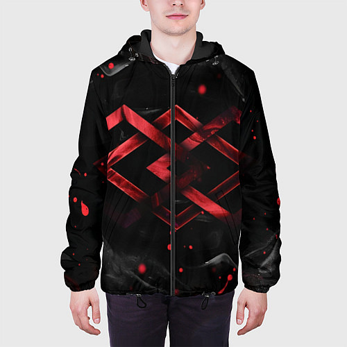 Мужская куртка Красные ромбы и брызги / 3D-Черный – фото 3