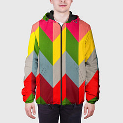 Куртка с капюшоном мужская Разноцветный ромбический абстрактный паттерн, цвет: 3D-черный — фото 2