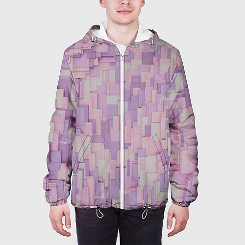 Мужская куртка Множество розовых геометрических кубов / 3D-Белый – фото 3