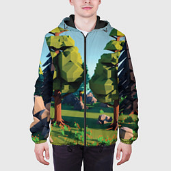 Куртка с капюшоном мужская Воксельный лес, цвет: 3D-черный — фото 2