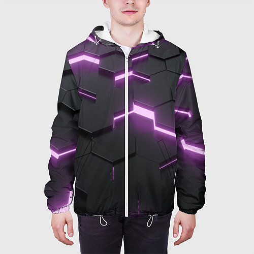 Мужская куртка Абстрактные шестиугольники / 3D-Белый – фото 3