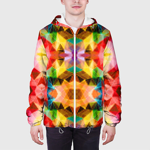 Мужская куртка Разноцветный мозаичный пиксельный узор / 3D-Белый – фото 3