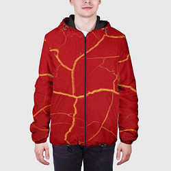 Куртка с капюшоном мужская Красный текстурный узор, цвет: 3D-черный — фото 2