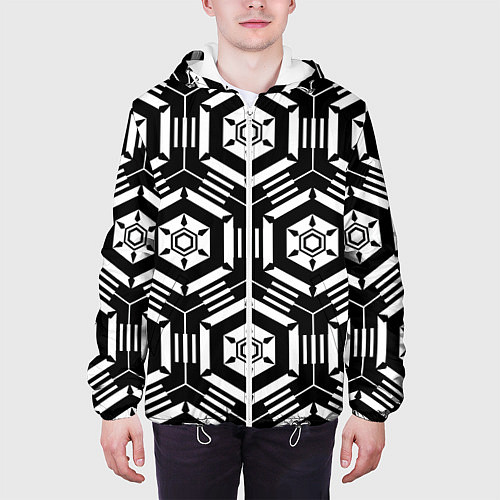 Мужская куртка Абстрактный геометрический узор на тему техники / 3D-Белый – фото 3