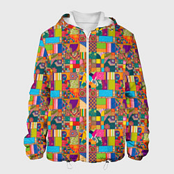Куртка с капюшоном мужская Лоскутное шитье, рисовала нейросеть, цвет: 3D-белый