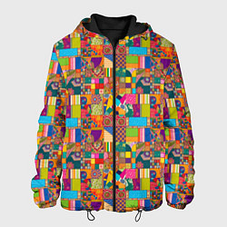 Куртка с капюшоном мужская Лоскутное шитье, рисовала нейросеть, цвет: 3D-черный