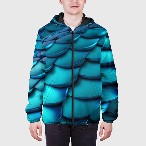 Мужская куртка Чешуя бирюзовая металлик / 3D-Черный – фото 3
