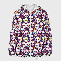 Куртка с капюшоном мужская Черепа абстрактный многоцветный узор, цвет: 3D-белый