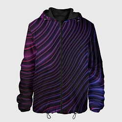 Куртка с капюшоном мужская Фиолетово-синяя волнообразная абстракция, цвет: 3D-черный