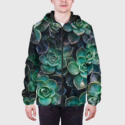 Куртка с капюшоном мужская Паттерн из множество зелёных цветов, цвет: 3D-черный — фото 2