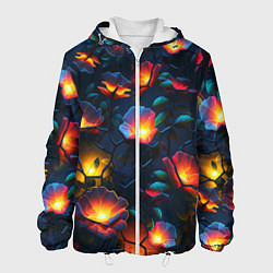 Куртка с капюшоном мужская Светящиеся цветы, цвет: 3D-белый