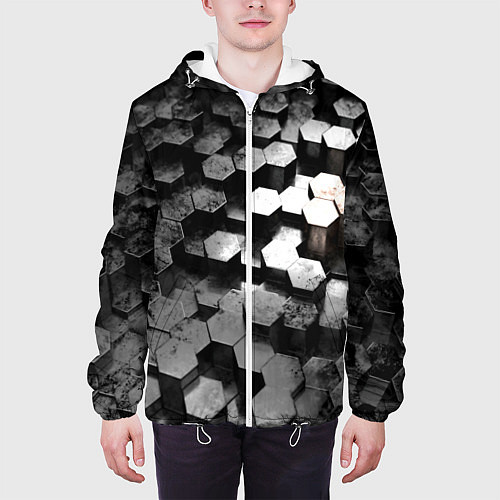 Мужская куртка Карбоновые соты абстрация / 3D-Белый – фото 3