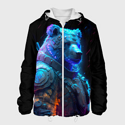 Куртка с капюшоном мужская Неоновый медведь воин, цвет: 3D-белый