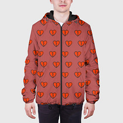 Куртка с капюшоном мужская Разбитые сердца на бордовом фоне, цвет: 3D-черный — фото 2