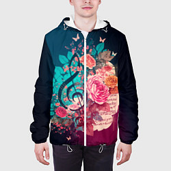 Куртка с капюшоном мужская Цветы и музыкальная нота, цвет: 3D-белый — фото 2