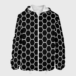 Куртка с капюшоном мужская Черно белые соты абстракция, цвет: 3D-белый