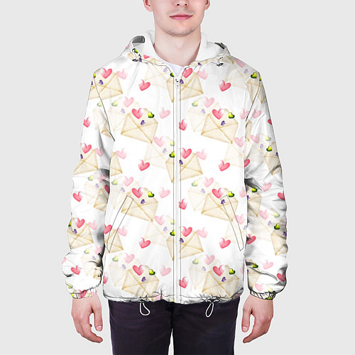 Мужская куртка Конверты с сердечками - паттерн / 3D-Белый – фото 3
