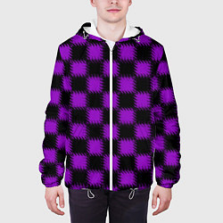 Куртка с капюшоном мужская Фиолетовый черный узор Шахматка, цвет: 3D-белый — фото 2