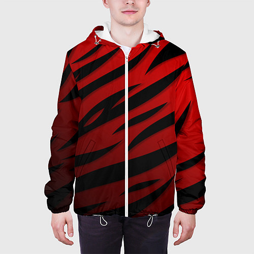 Мужская куртка Красный градиент - языки пламени / 3D-Белый – фото 3