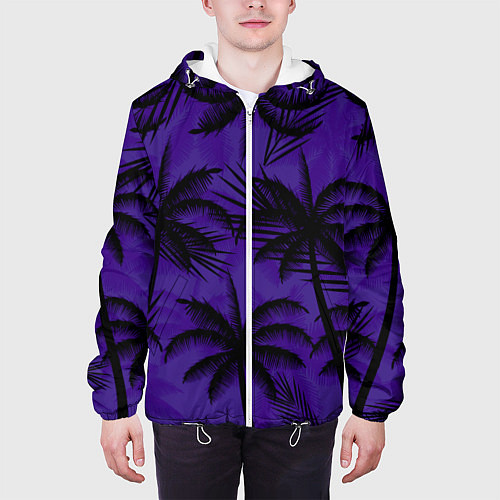 Мужская куртка Пальмы в ночи / 3D-Белый – фото 3