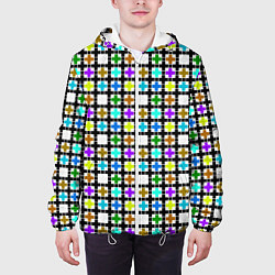 Куртка с капюшоном мужская Геометрический узор в клетку разноцветный, цвет: 3D-белый — фото 2