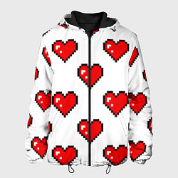 Куртка с капюшоном мужская Сердца в стиле пиксель-арт, цвет: 3D-черный