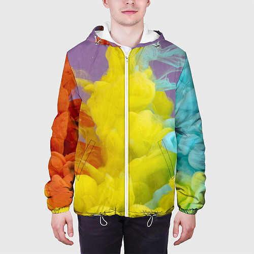 Мужская куртка Абстрактные разноцветные объёмные дымы / 3D-Белый – фото 3