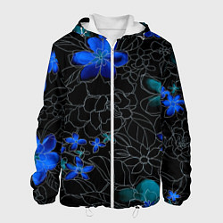 Куртка с капюшоном мужская Неоновые цветы, цвет: 3D-белый