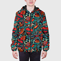 Куртка с капюшоном мужская Ирезуми Японские маски, цвет: 3D-черный — фото 2