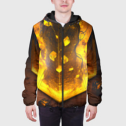 Куртка с капюшоном мужская Куб с огнём, цвет: 3D-черный — фото 2