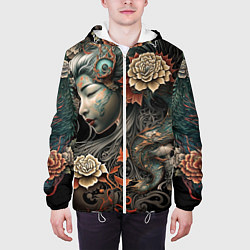 Куртка с капюшоном мужская Японская девушка Irezumi, цвет: 3D-белый — фото 2