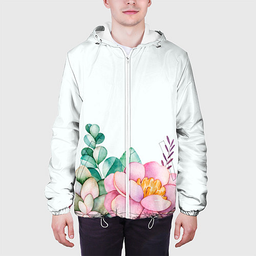Мужская куртка Цветы нарисованные акварелью - снизу / 3D-Белый – фото 3