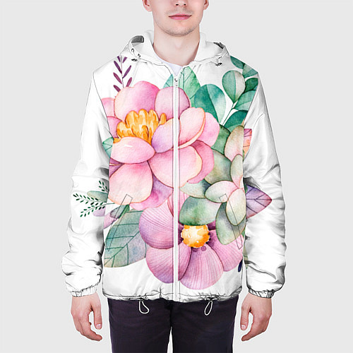 Мужская куртка Пастельные цветы - посередине / 3D-Белый – фото 3