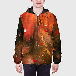 Куртка с капюшоном мужская Абстрактный красный туман и краски, цвет: 3D-черный — фото 2