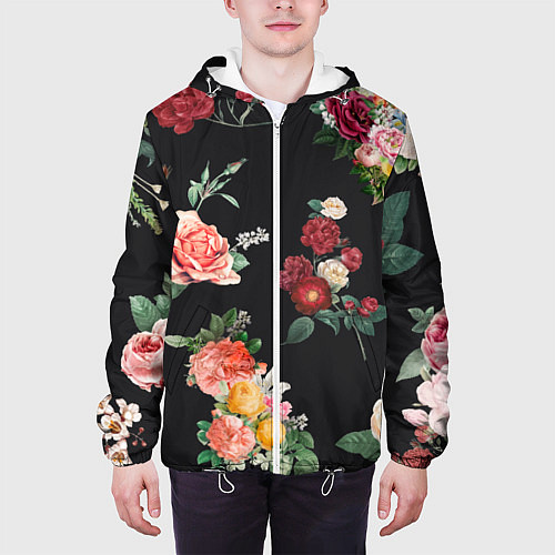 Мужская куртка Букеты цветов на черном фоне / 3D-Белый – фото 3
