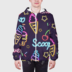 Куртка с капюшоном мужская Неоновые надписи sweet scoop, цвет: 3D-белый — фото 2