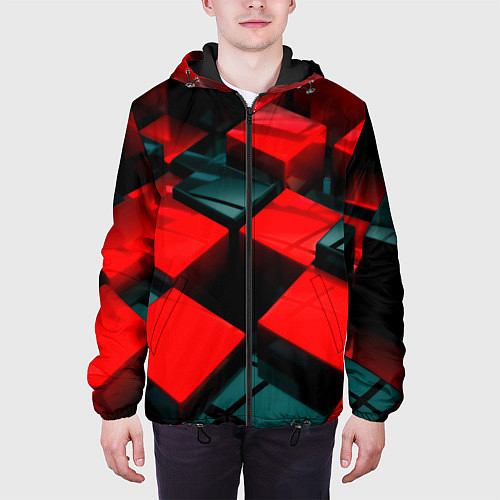 Мужская куртка Кубы геометрии красный и чёрный / 3D-Черный – фото 3