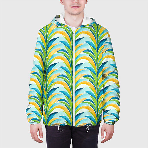 Мужская куртка Летний паттерн с листьями / 3D-Белый – фото 3