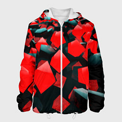 Куртка с капюшоном мужская Черно красные кубы, цвет: 3D-белый