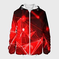 Куртка с капюшоном мужская Абстрактные красные лучи, цвет: 3D-белый