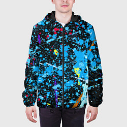 Куртка с капюшоном мужская Брызги краски на холсте, цвет: 3D-черный — фото 2