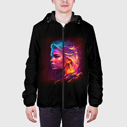Куртка с капюшоном мужская Неоновая девушка II, цвет: 3D-черный — фото 2