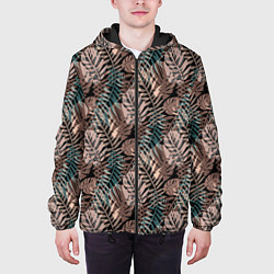 Куртка с капюшоном мужская Тропический коричнево серый узор, цвет: 3D-черный — фото 2