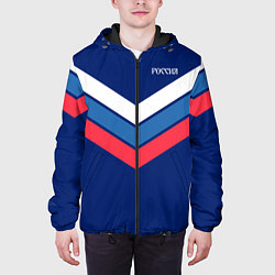 Куртка с капюшоном мужская Полосы - триколор Россия: темно-синий, цвет: 3D-черный — фото 2