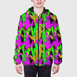 Куртка с капюшоном мужская Абстрактные кактусы, цвет: 3D-черный — фото 2