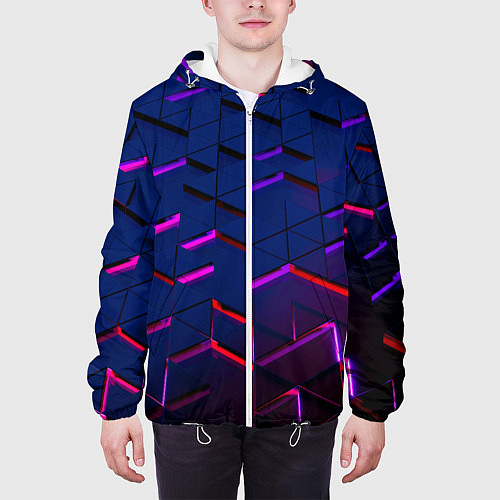 Мужская куртка Неоновые треугольники с подсветкой / 3D-Белый – фото 3